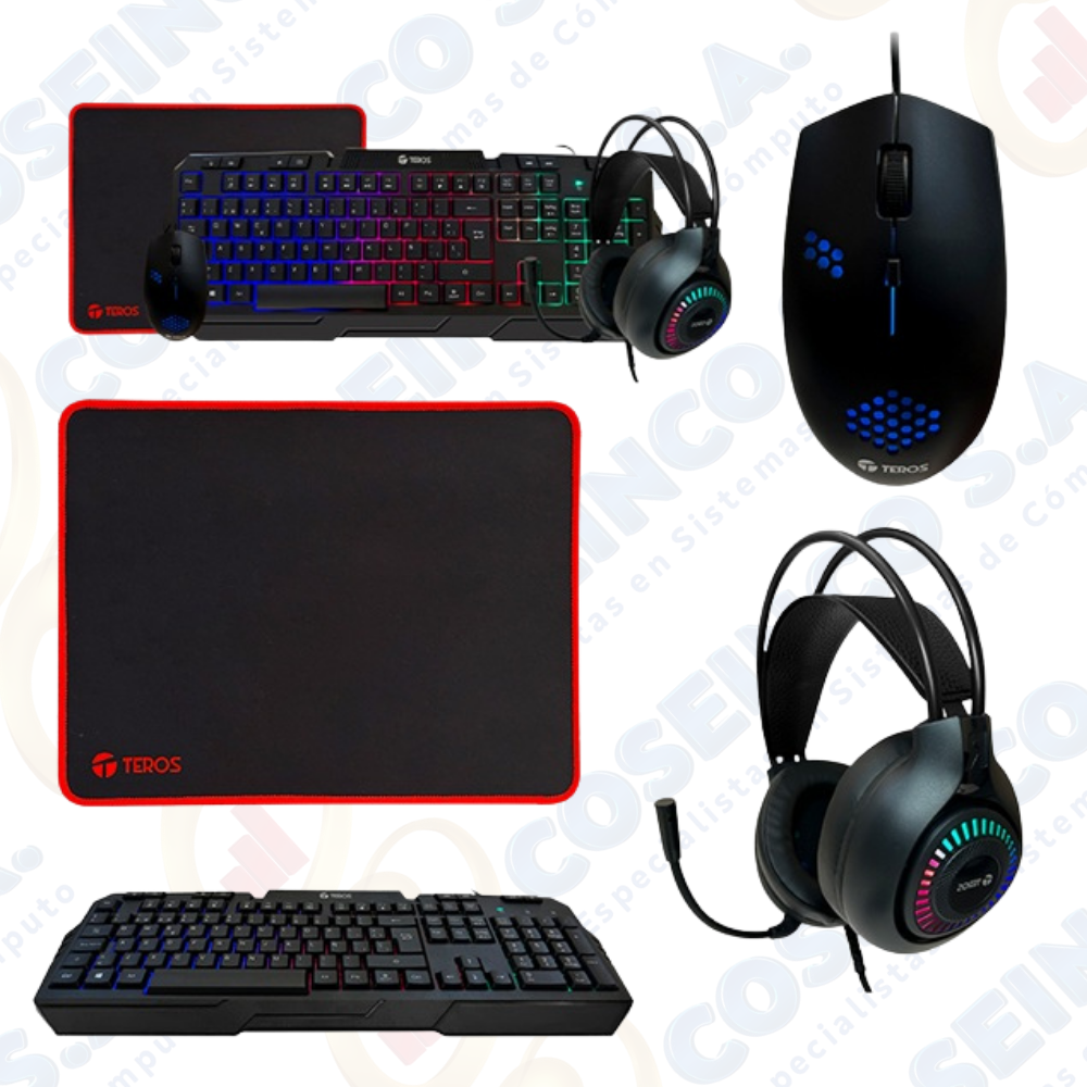 Kit gamer TEROS TE-4063N, teclado multimedia, mouse, headset, mouse pad / TE4063N