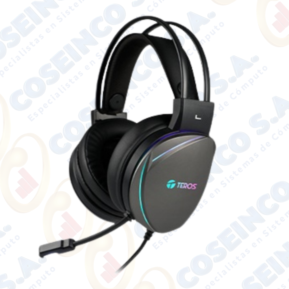 Auriculares Gaming TEROS TE-8170N estéreo 7.1, micrófono, conector USB, Negro, Luces RGB / TE8170N