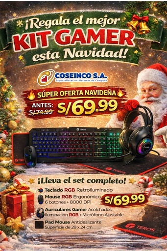 [414034] Kit gamer TEROS TE-4063N, teclado multimedia, mouse, headset, mouse pad / TE4063N