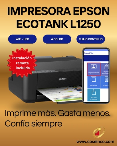 [435998] Impresora de tinta Epson EcoTank L1250, Imprime / Inalambrica / USB de alta velocidad / C11CJ71301