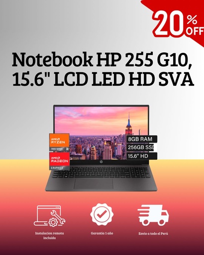 [474294] Notebook HP 255 G10, 15.6&quot; LCD LED HD SVA, AMD Ryzen 3 7320U 2.4/4.1GHz, 8GB LPDDR5-5500 / BF9X1AT#ABM