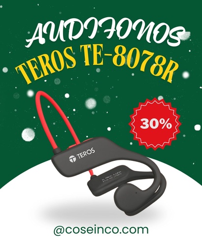 [422855] Audífono de conducción de aire TEROS TE-8078R, bluetooth, rojo /gris/TE8078