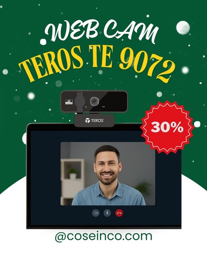 [443813] Webcam TEROS TE-9072, 2K, micrófono incorporado, USB 2.0