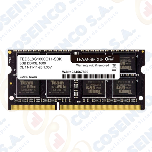 [342759] Memoria TeamGroup, 8GB, DDR3L, SODIMM, 1600MHz, CL11-11-11-28, 1.35V / TED3L8G1600C11-S01